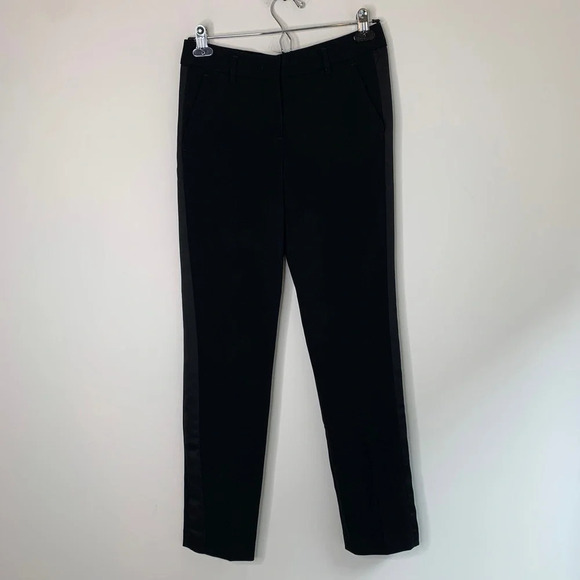 Aritzia Babaton Everett Tuxedo Pant Satin Side Stripe Tapered Straight Leg Black - Picture 6 of 16